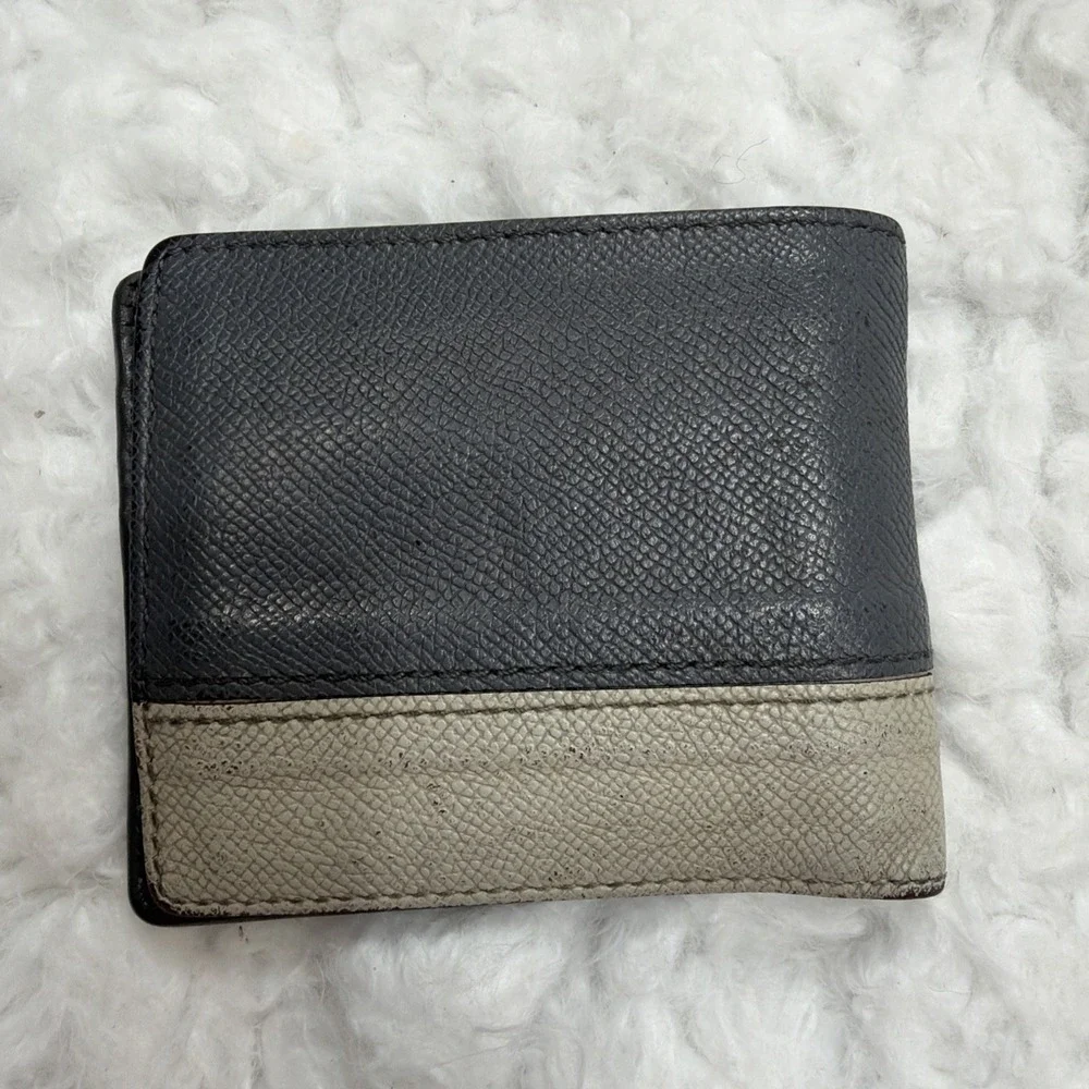 BURBERRY Wallet Men Bifold Gray Leather Made In Italy Classic Two Tone Designer
